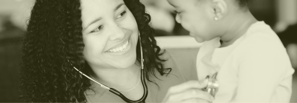 A smiling Practice Nurse using a stethoscope to listen to a young patient’s heartbeat, representing the caring and evolving role of nurses in modern primary care.