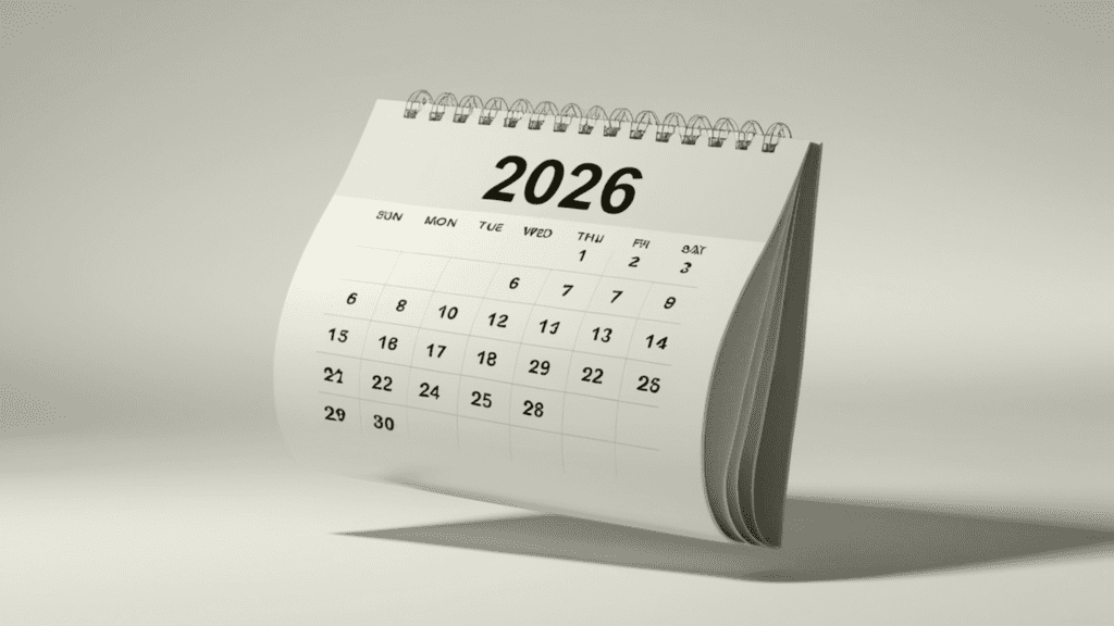Calendar showing 2026, representing primary care workforce planning and future trends
