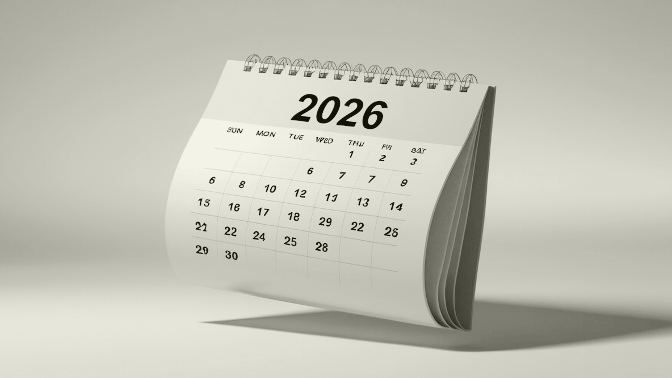 Calendar showing 2026, representing primary care workforce planning and future trends